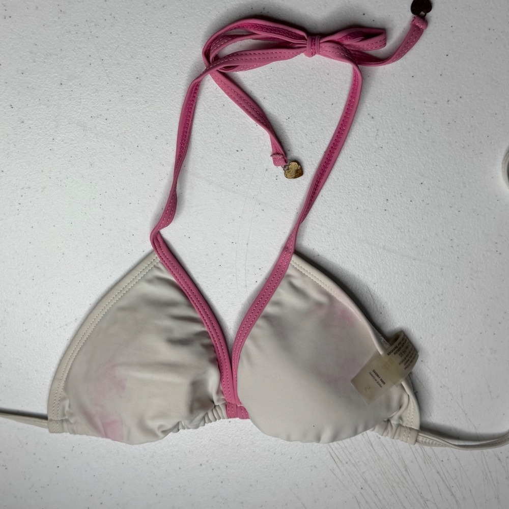 Juicy Couture Black Label Reversible Triangle Bikini Top White Pink Monogram S